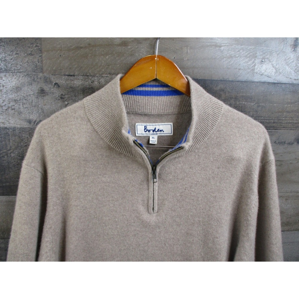 Boden Sweater Mens XL Beige Cashmere Half Zip Pullover Jumper Long Sleeve Warm